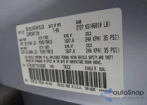 2007 Dodge Dakota St from USA, damaged, VIN 1D7HE22K77S103385